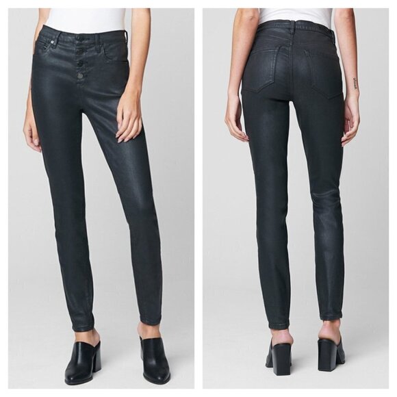 NEW BLANK NYC 27 The Great Jones Coated High Rise Jeans Exposed Button Fly Black - Picture 1 of 12